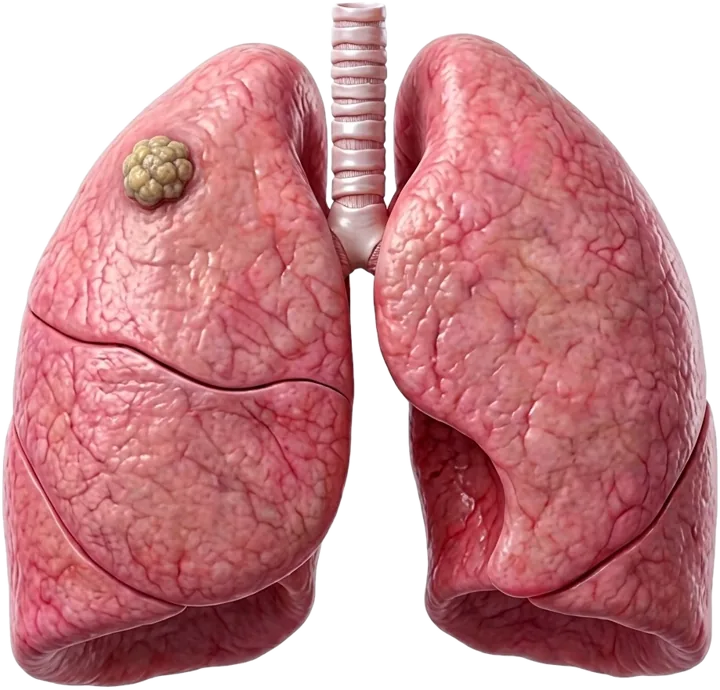 Ilustración de pulmones con un nódulo pulmonar